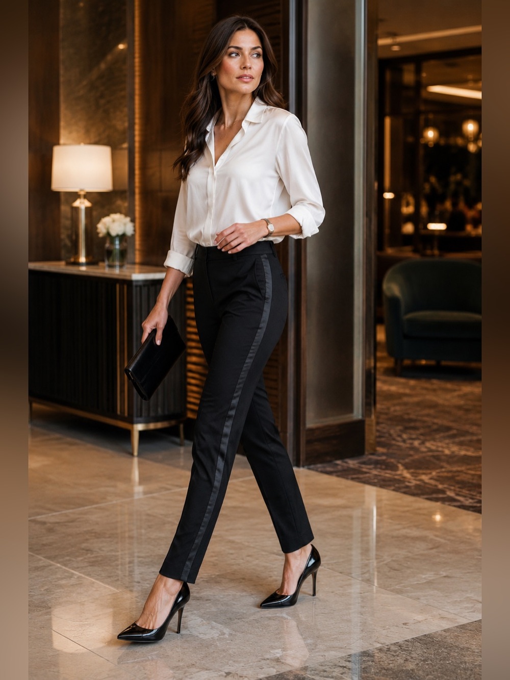 DKNY‎ Jeans Petite Black Tuxedo Satin Side Stripe Ankle Skinny Pants 6P Workwear